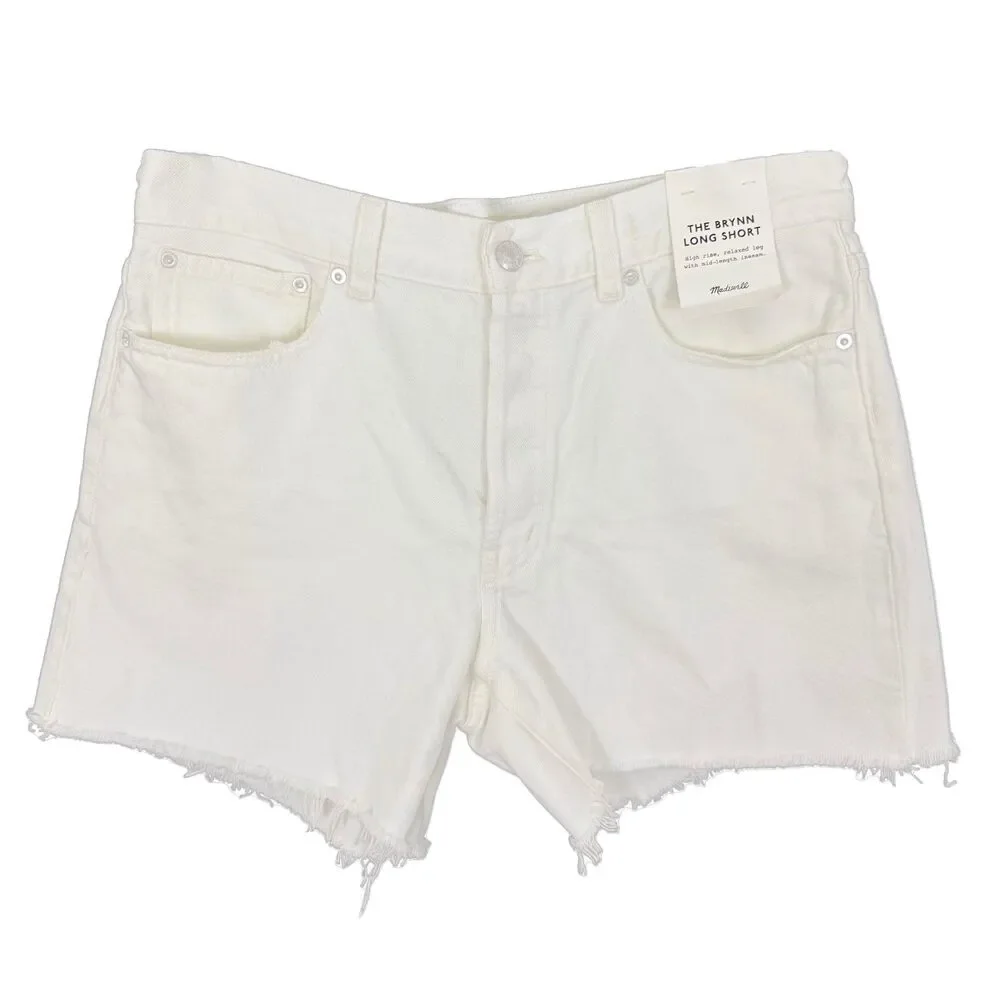 MADEWELL The Brynn Long Short 23 Pure White Rigid Denim Mid-Rise Cotton NWT B59